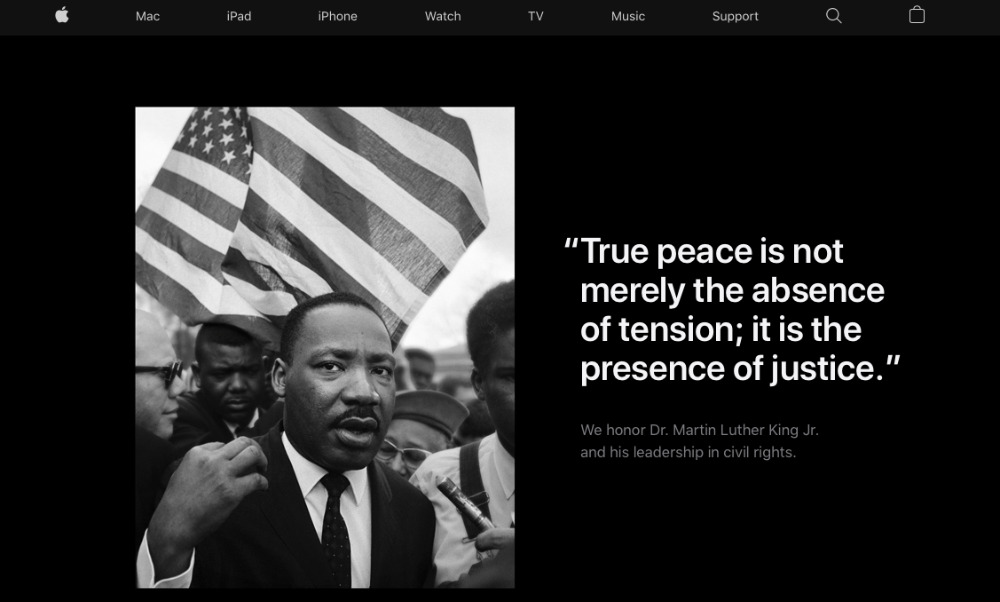 Apple devotes its homepage to honoring Dr. Martin Luther King Jr