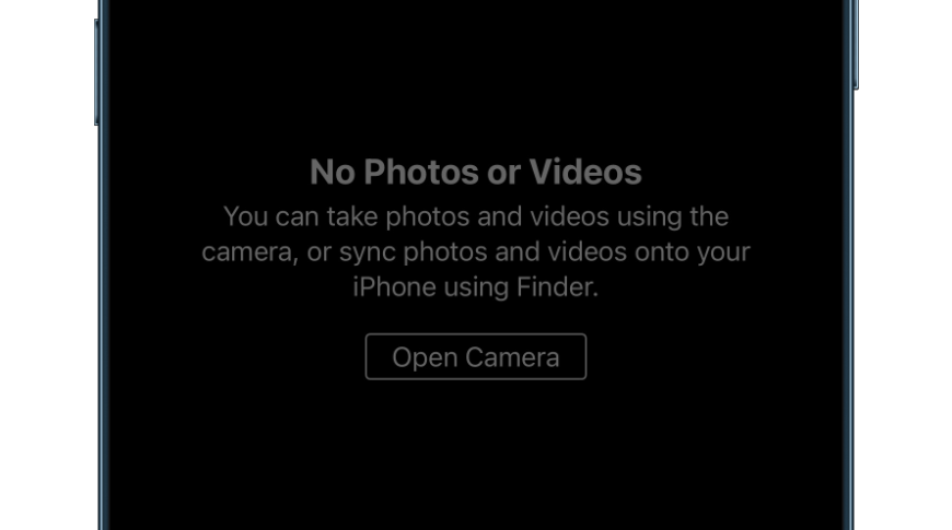 An empty Photos app will display this message