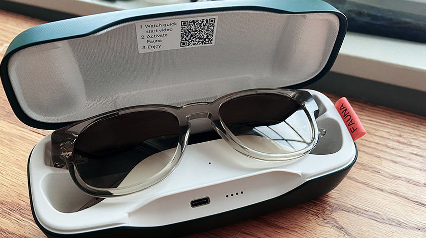 Fauna's charging case offers a convenient place to store your glasses when not in use