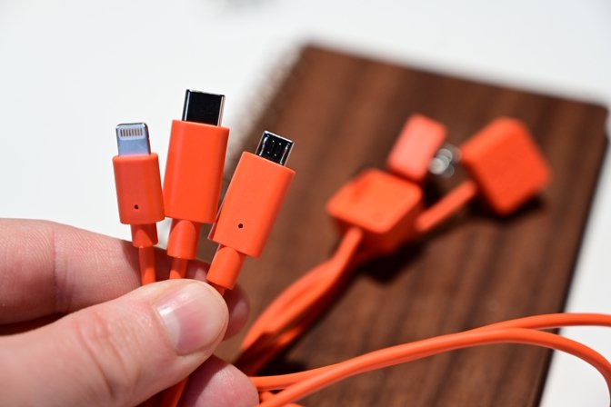 LaCie BOSS SSD includes three import cables -- Lightning, USB-C, and micro USB