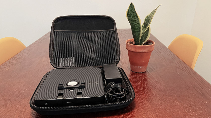 The optional travel case keeps your charging station protected while on the go