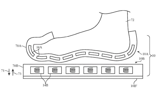 Detail from the patent showing one possible configuration of haptic socks or shoes