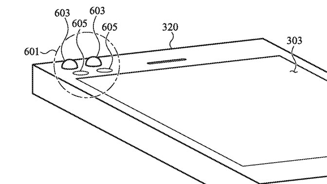 Detail from the patent showing an iPhone with proposed tactile notification region