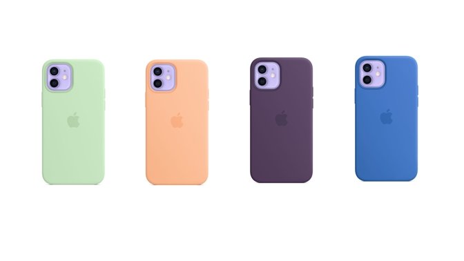 Pistachio, Cantelope, Capri Blue, and Amethyst MagSafe silicone cases