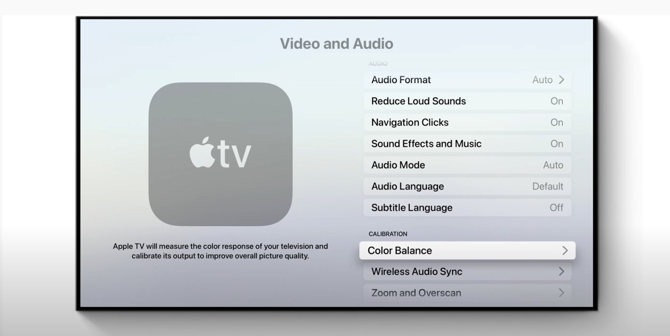 The new Color Balance option within the tvOS Settings app. 