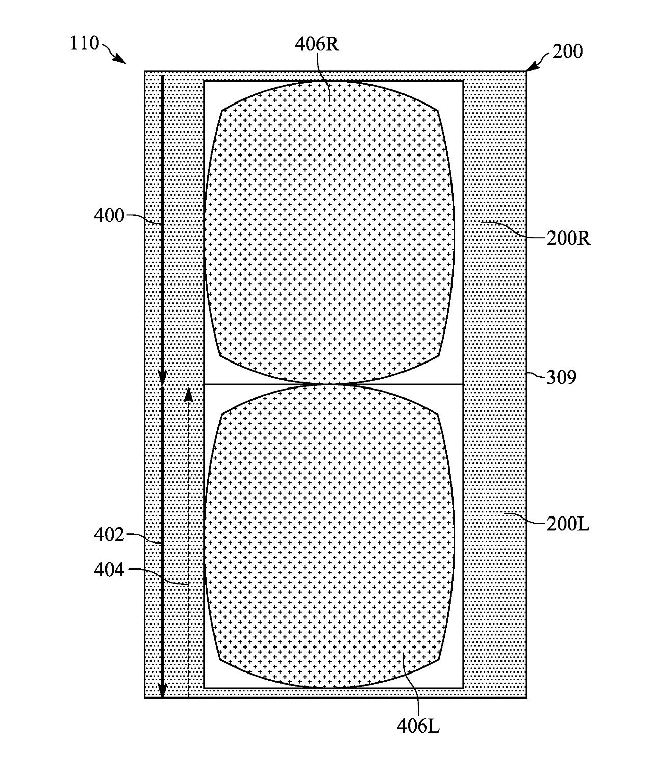 Detail from the patent showing the pixels of one screen controlled as two independent screens