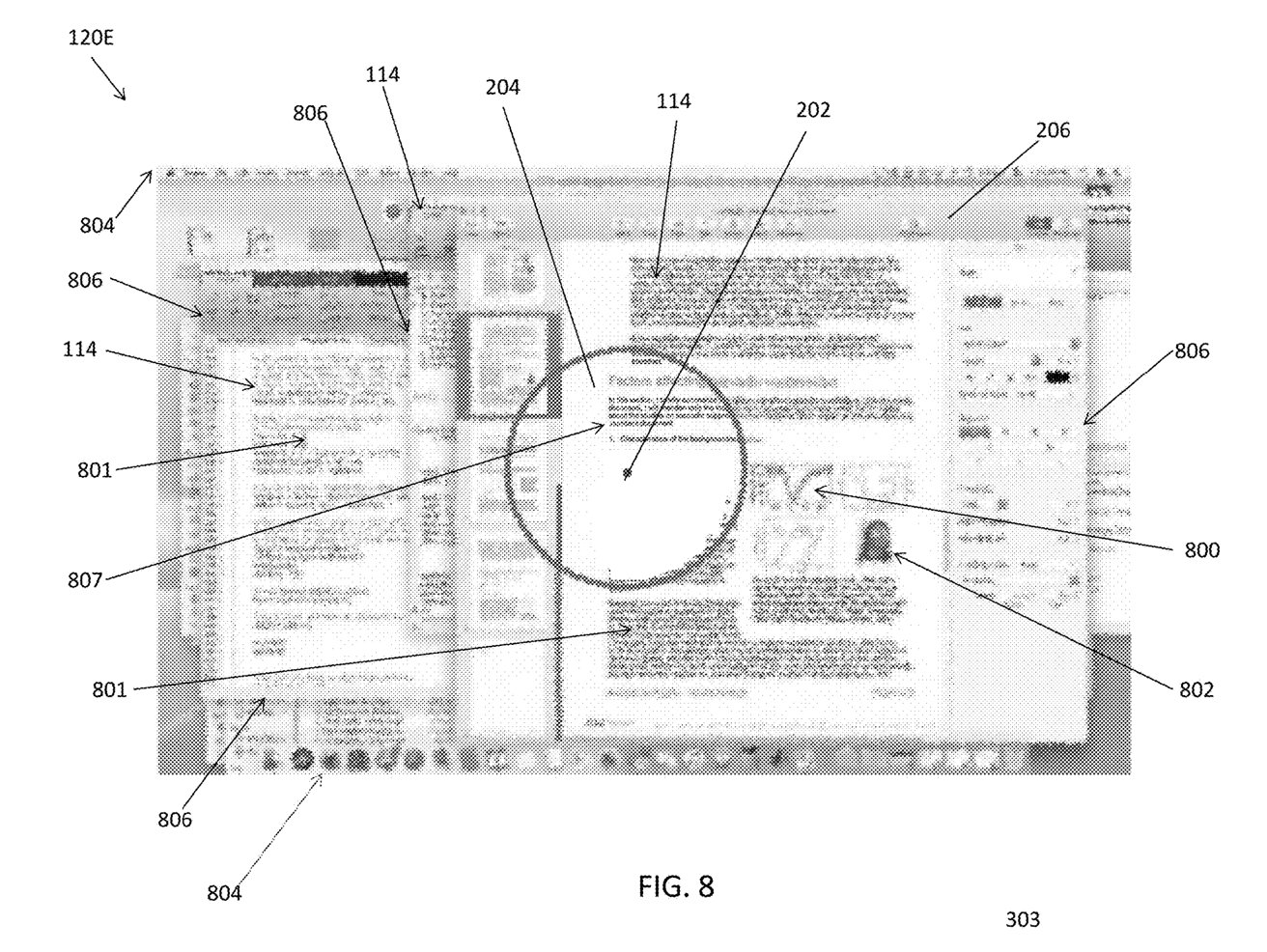 An example of a mostly-obscured display, with a region highlighted showing where a user's gaze is detected.