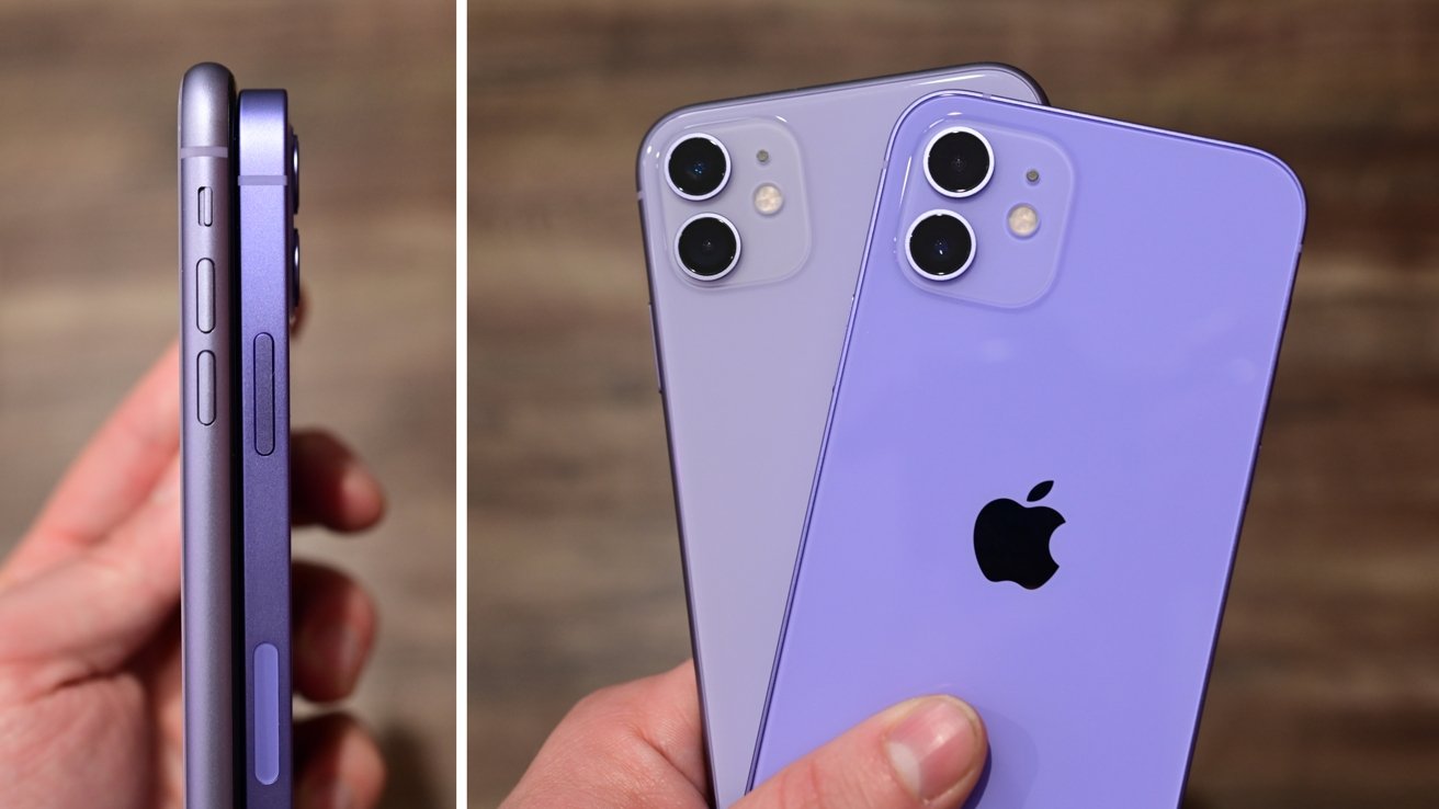 The purple iPhone 11 compared to the purple iPhone 12