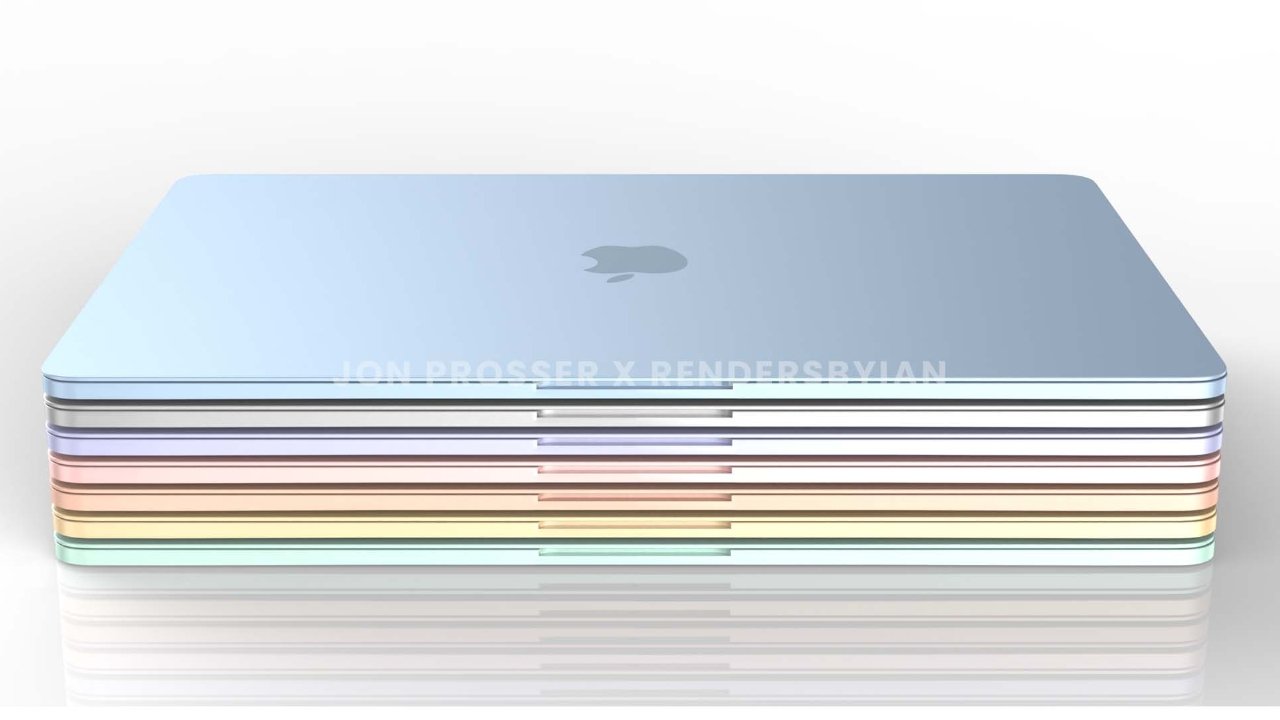 A stack of thin and colorful MacBook Airs according to the render artist. Image Source: Front Page Tech