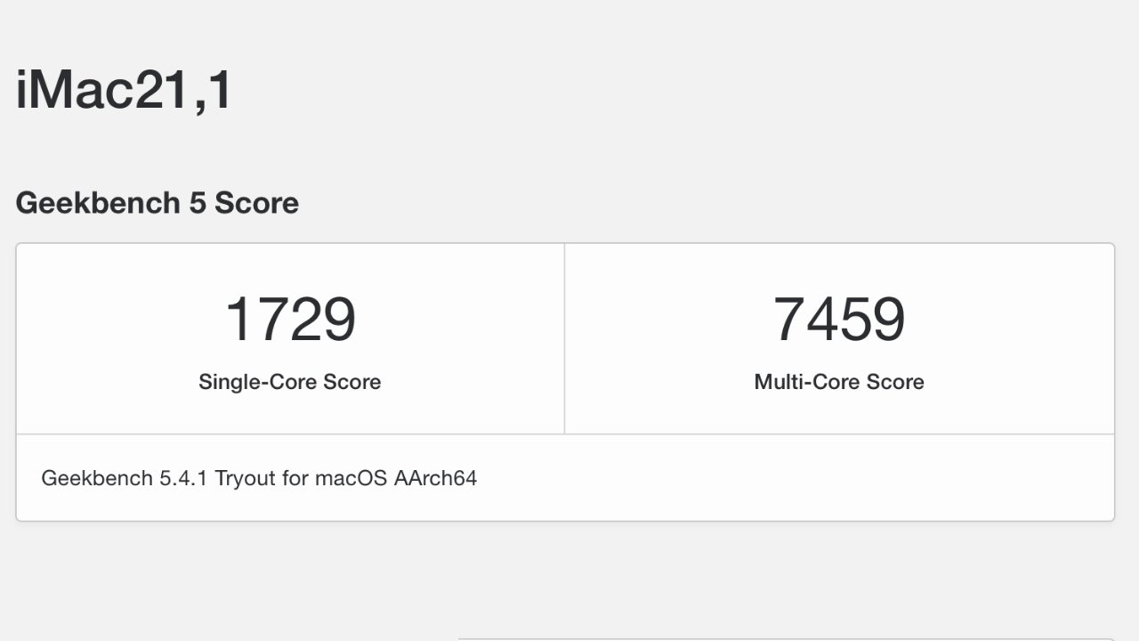 Benchmark scores for the 24-inch iMac provided by Geekbench