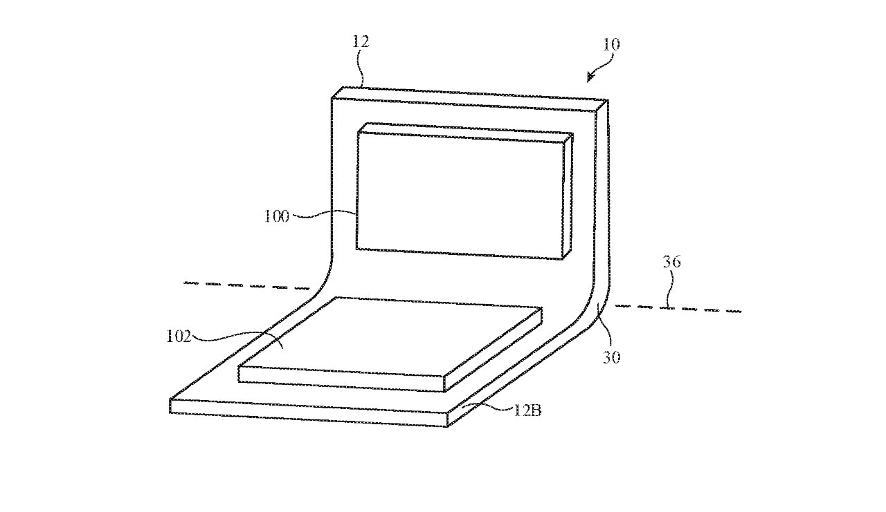 Detail from the patent showing one bendable hinge, either for a MacBook Pro, or a folding iPhone