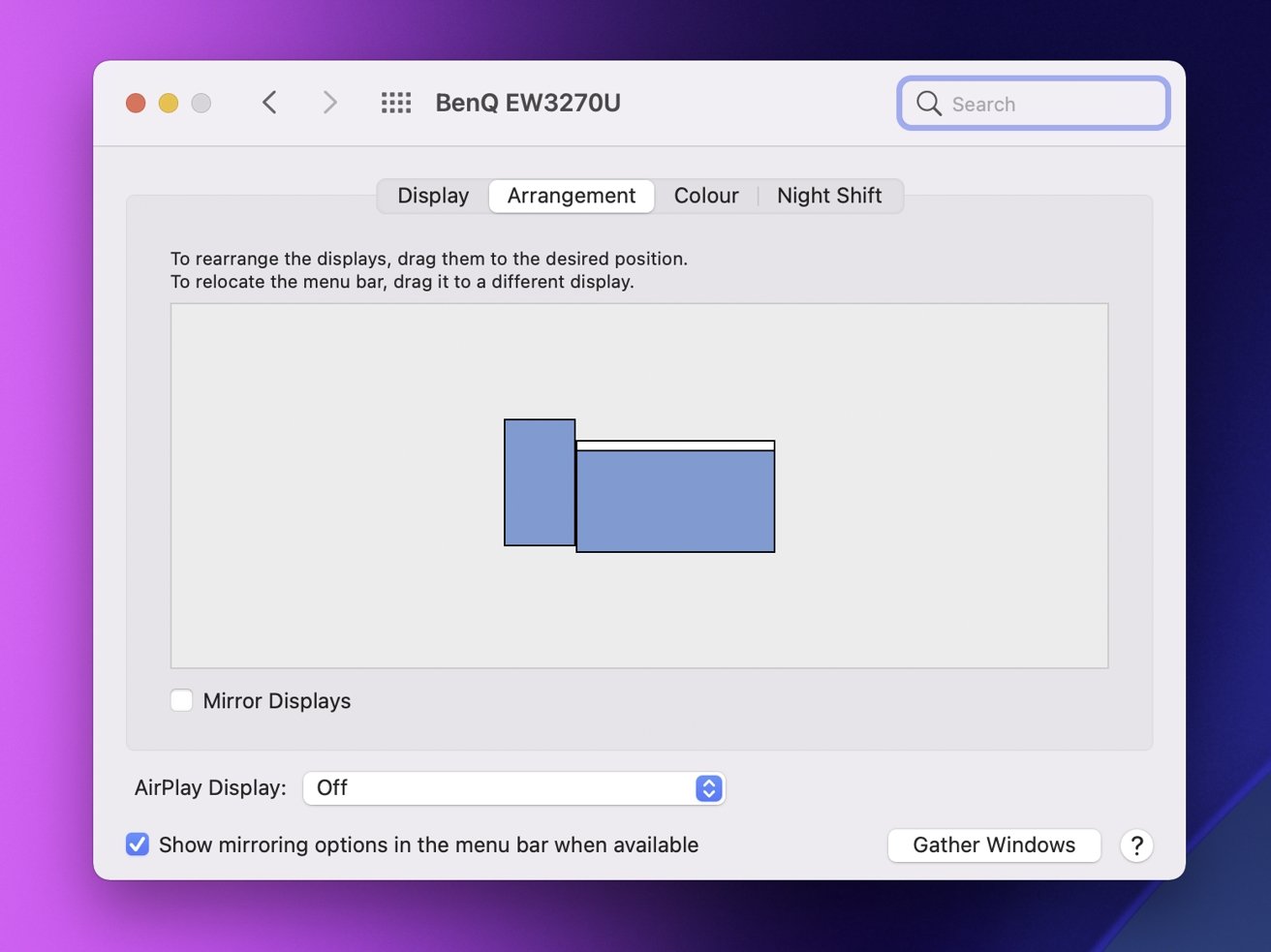 The monitor arrangement options in macOS