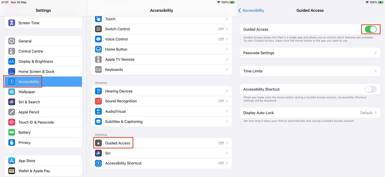 The route to set up Guided Access is the same on iPhone and iPad. 