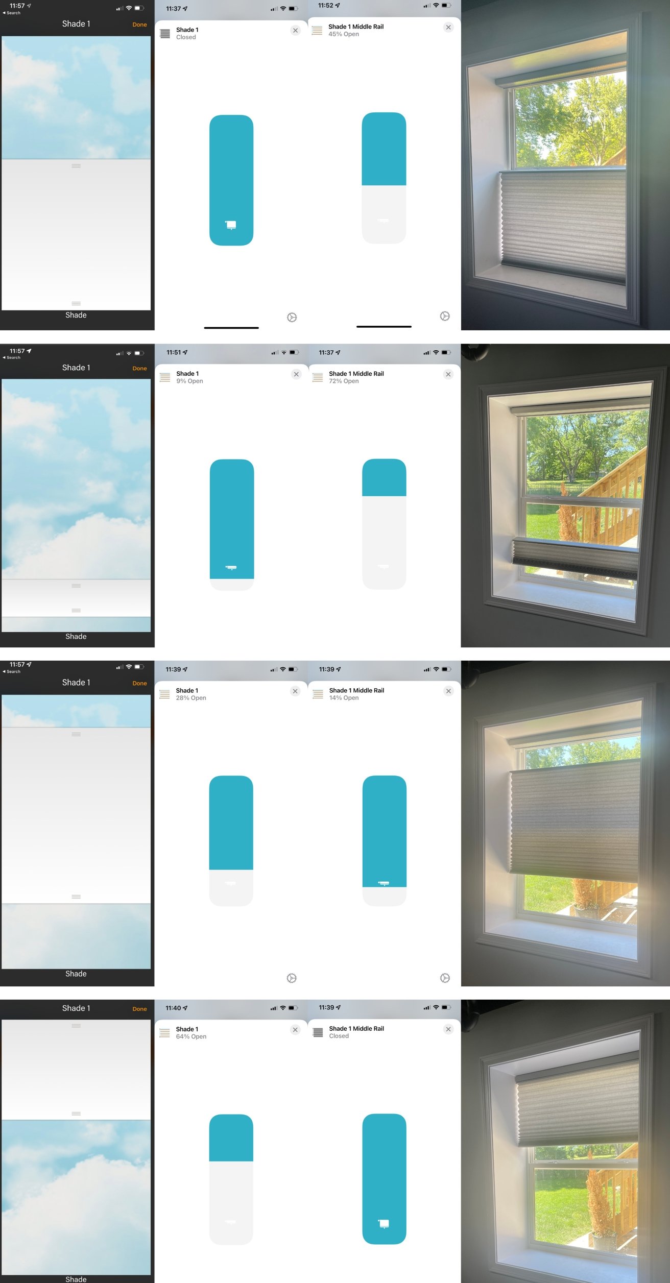 Examples of the PowerView app and Home app and how the shades look in real life