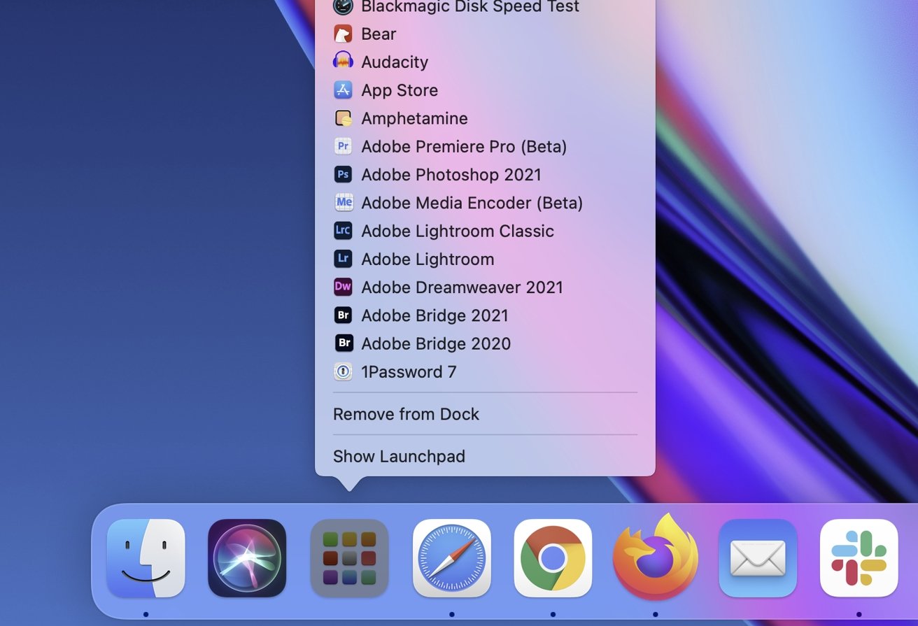 Right-click Launchpad on the Dock to show a scrollable list without opening the entire app. 