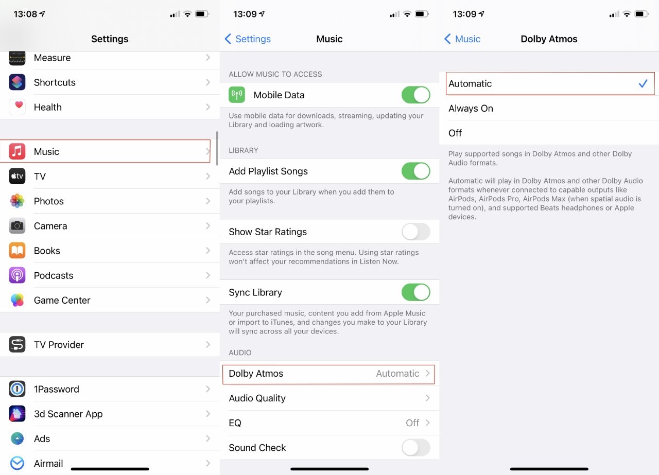 The new setting for Dolby Atmos in iOS 14.6 and later