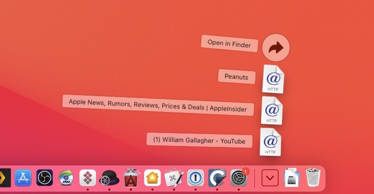 You can add a Safari bookmark, or a whole folder of them, to your Dock