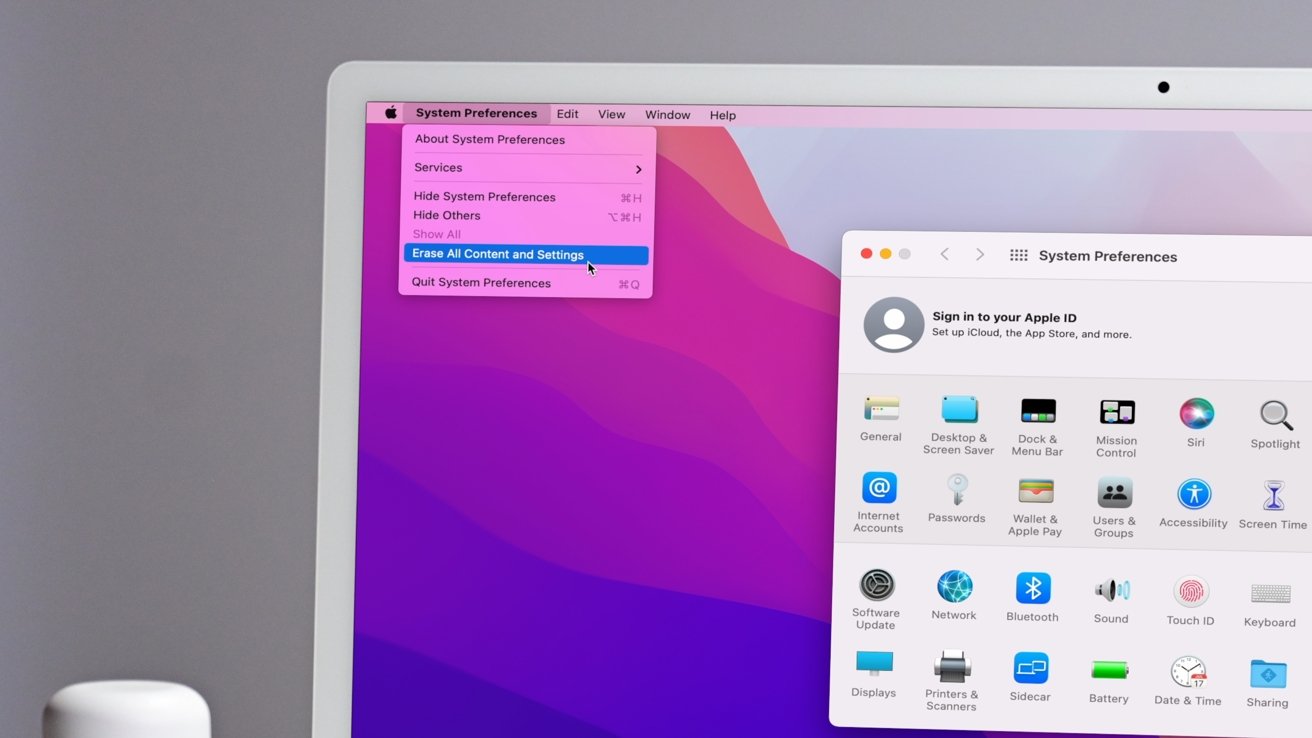 macOS Monterey erase all content and settings