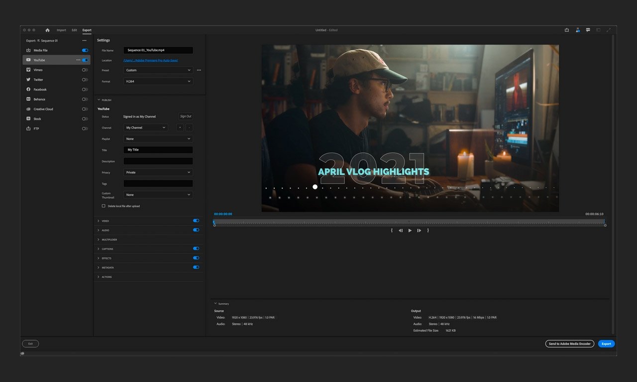 Adobe Premiere's new export mode, currently available in public beta