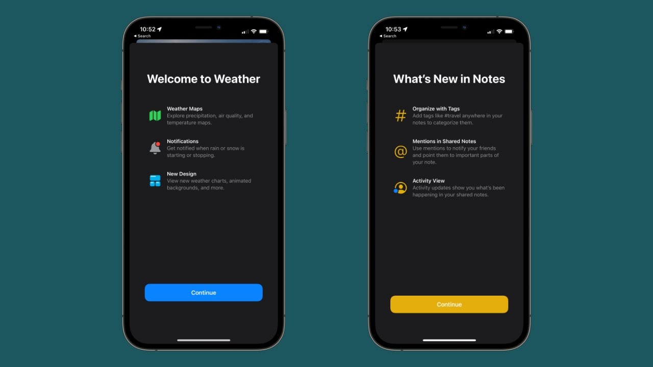 Weather and Notes have new splash screens