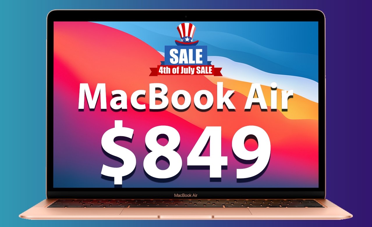 MacBook Air in gold with 4th of July $849 text