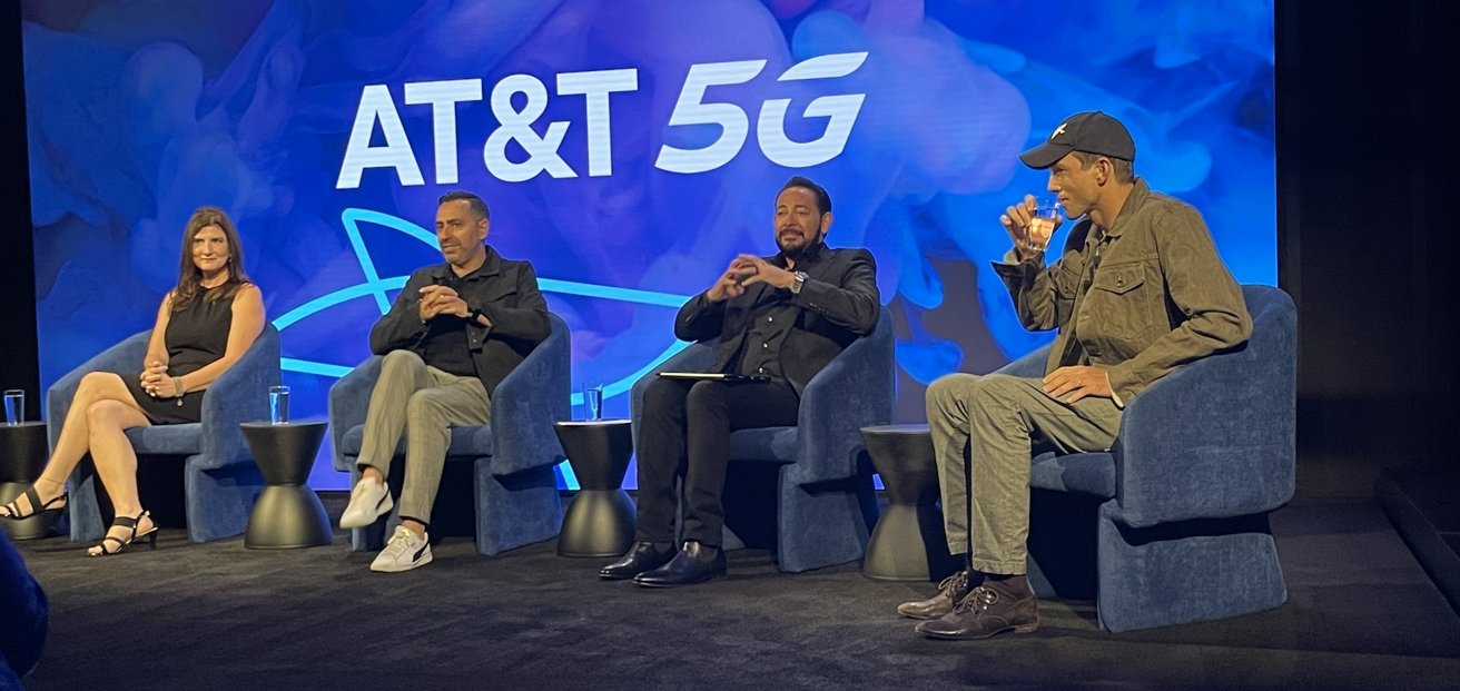 AT&T's panel: Dana Porter Rubenstein, Tony Goncalves, Thaddeus Arroyo and Ashton Kutcher