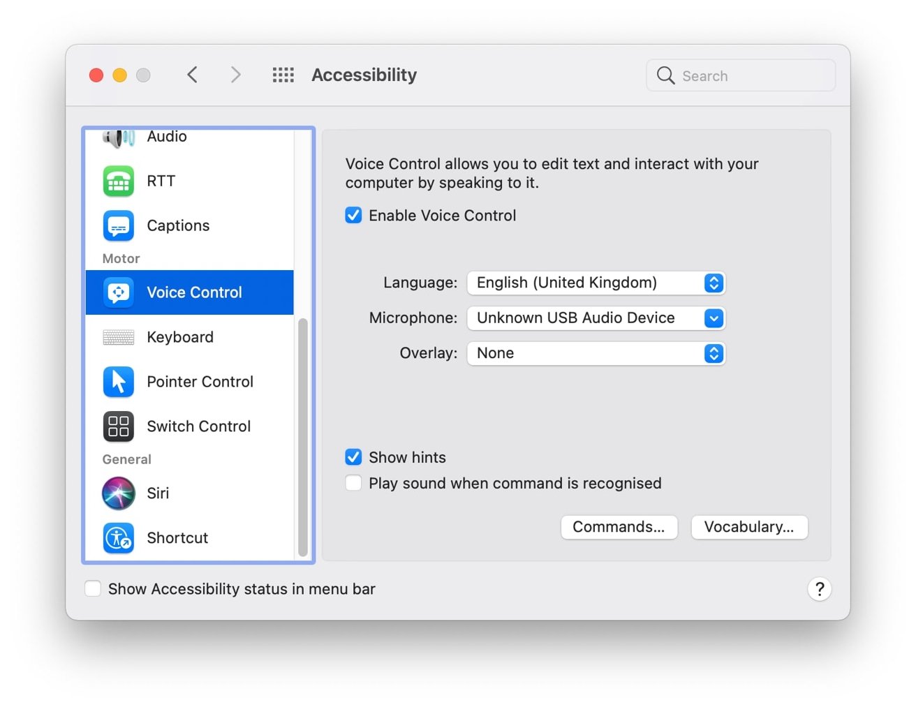 mac voice control keyboard shortcut