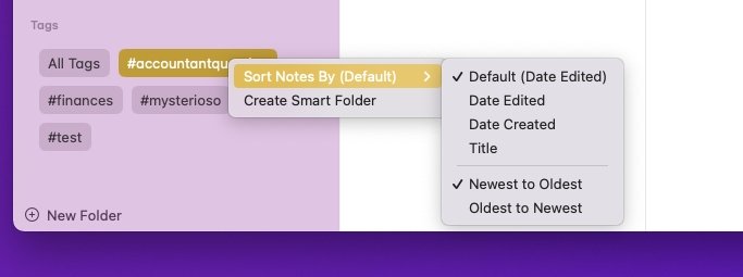 Найдите теги в группе в нижней части списка папок Notes, где вы также можете создавать их умные коллекции.