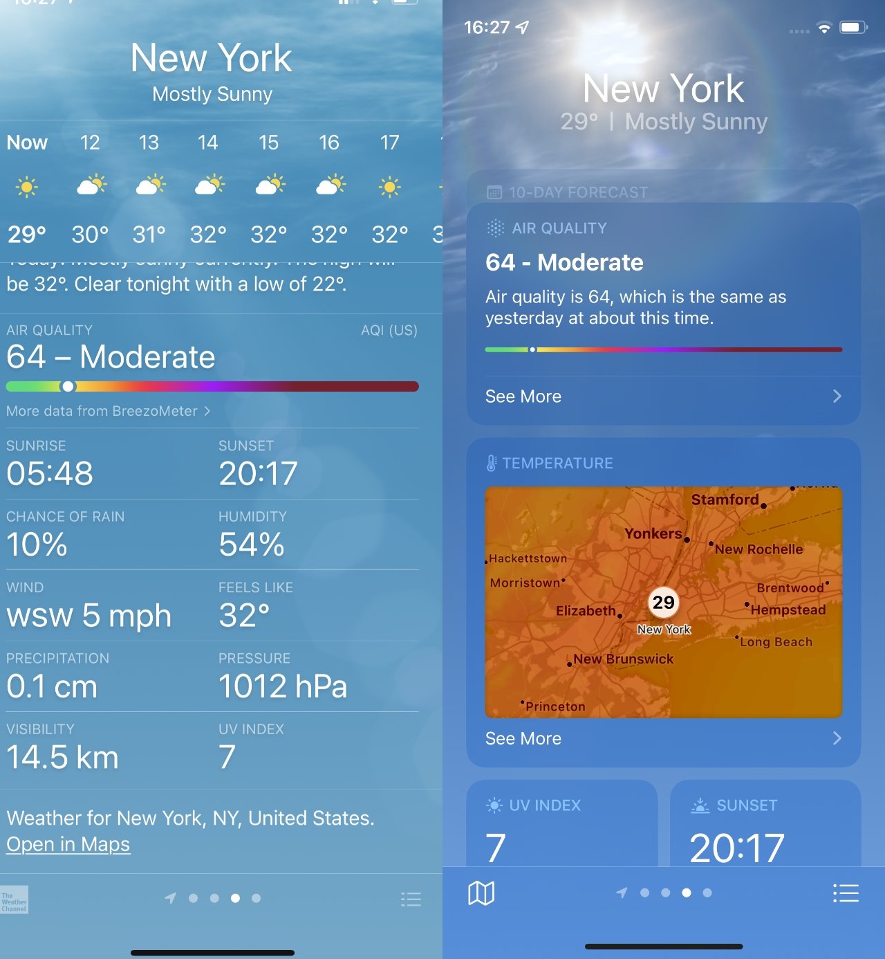 The new Weather app also includes more information, much of it from the old Dark Sky