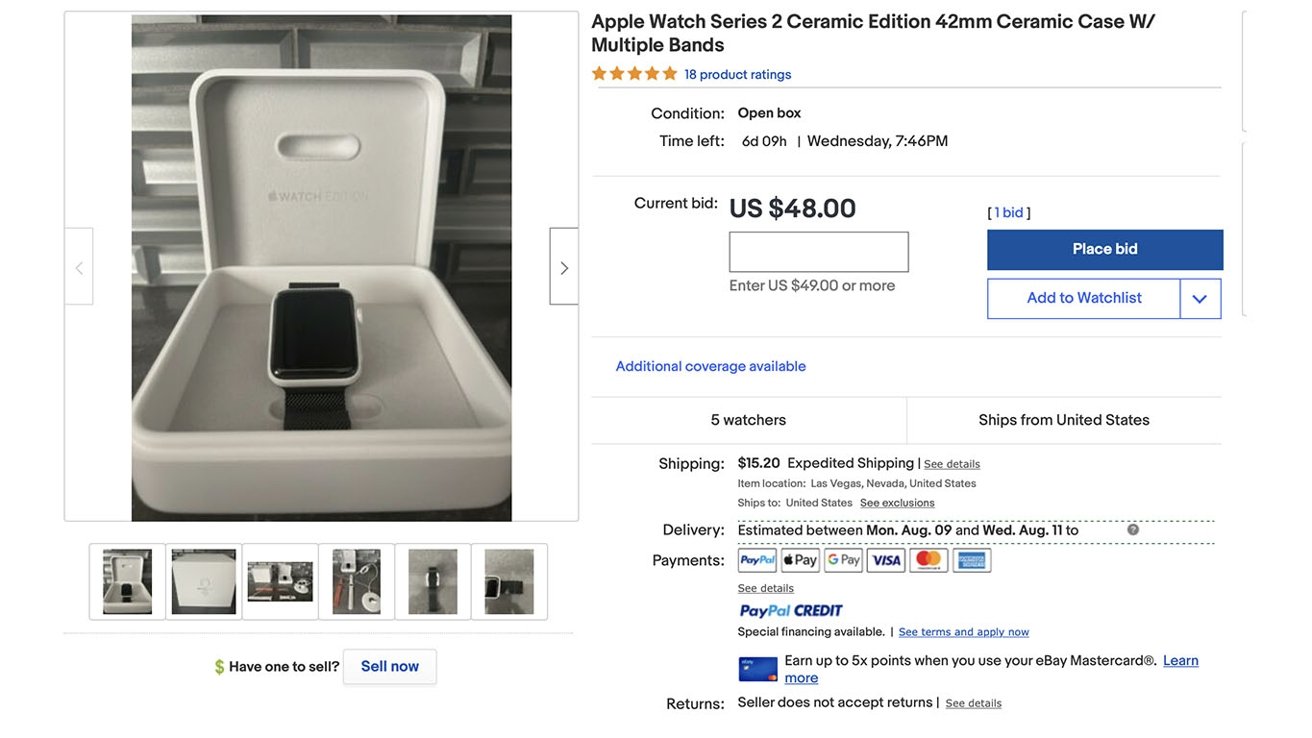 Apple Watch auction on eBay