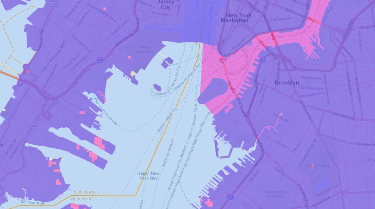 FCC mobile broadband map shows LTE coverage areas across the U.S.