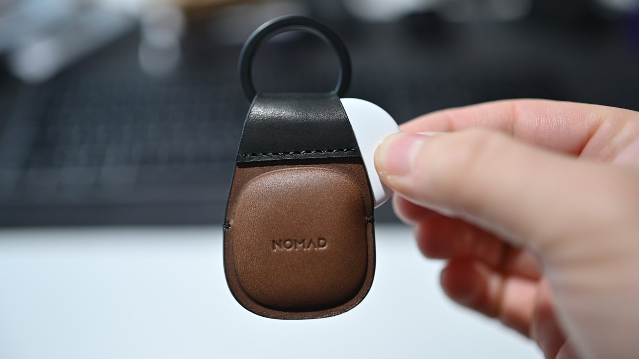 Sliding AirTag into Nomad's Leather Keychain