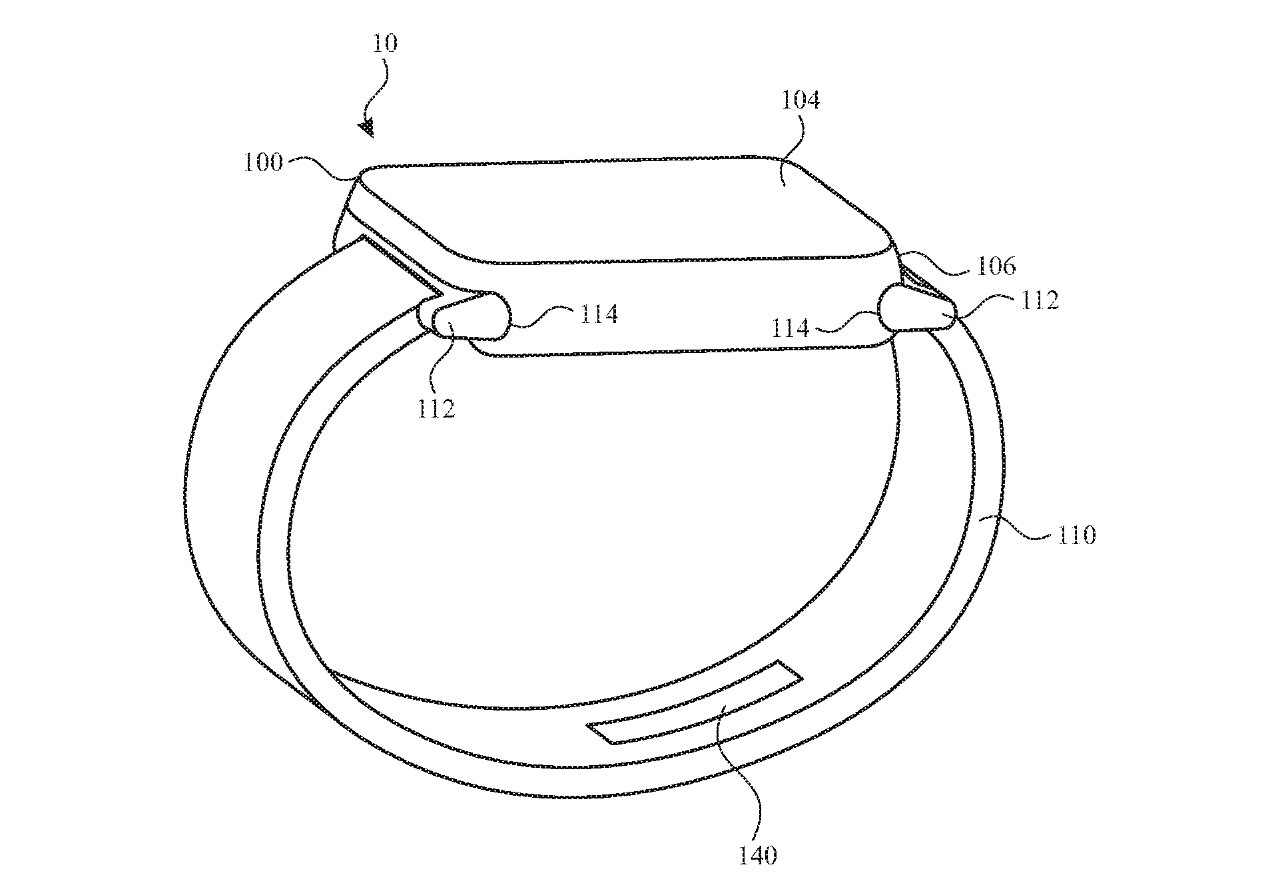 Detail from the patent showing one possible position of a hydration sensor on a band