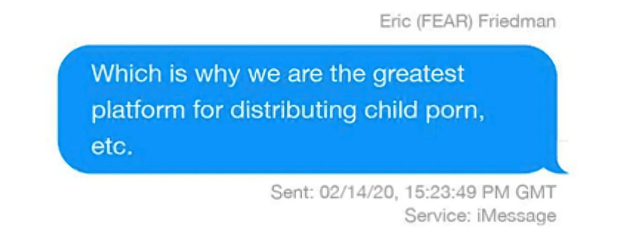 An iMessage screenshot from documents uncovered during the Apple-Epic Games lawsuit. 