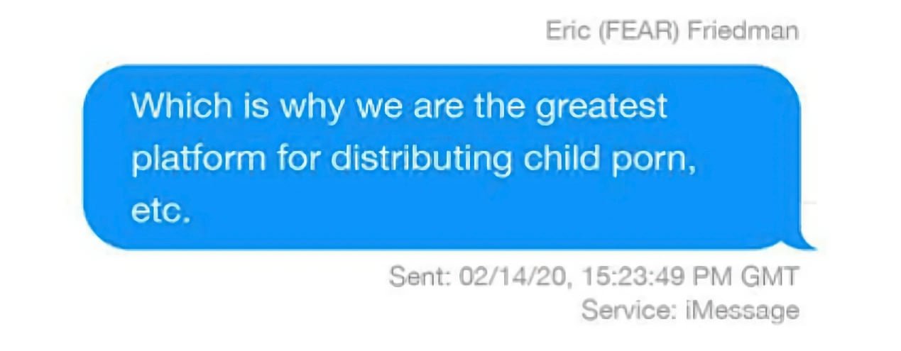 An iMessage screenshot from documents uncovered during the Apple-Epic Games lawsuit.