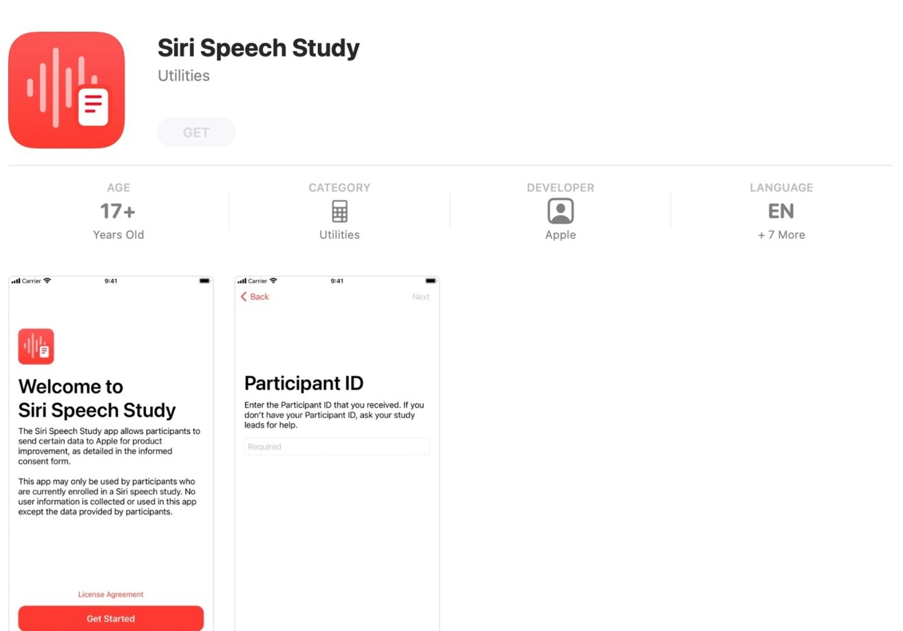 App Store screenshot for the Siri Speech Study [via TechCrunch]