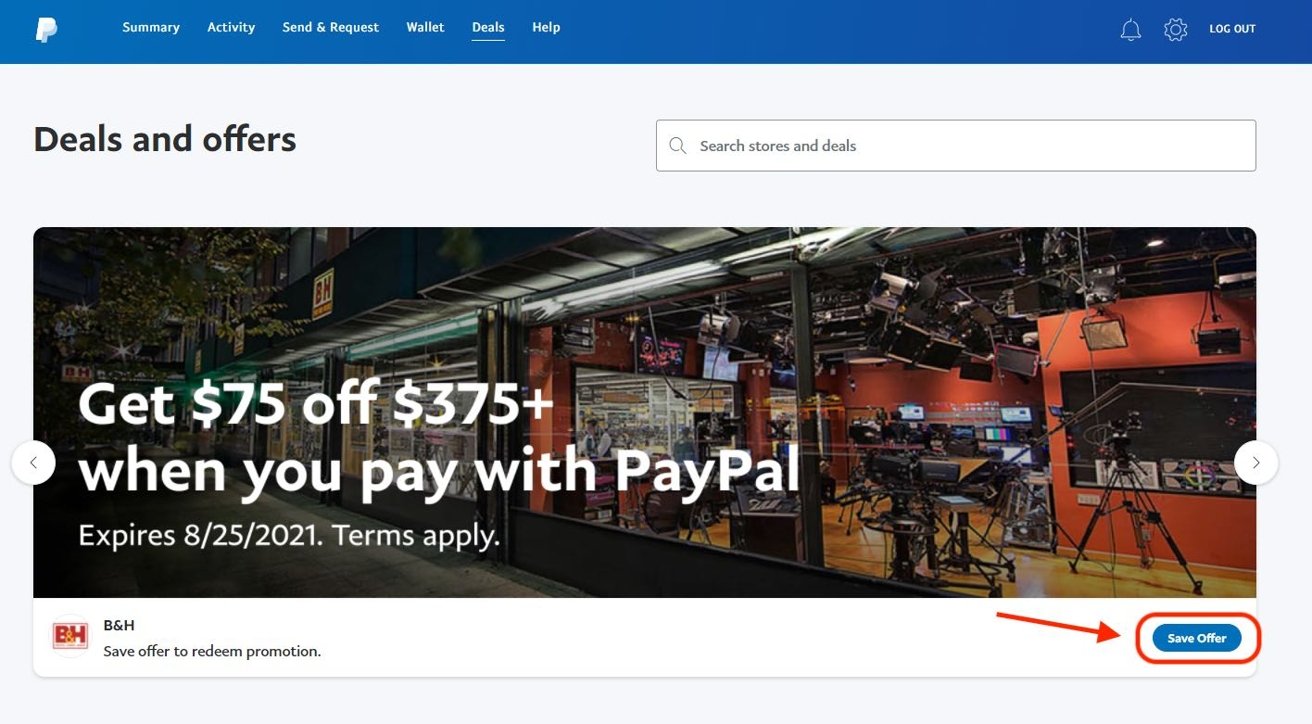 B&amp;H PayPal promotion screenshot