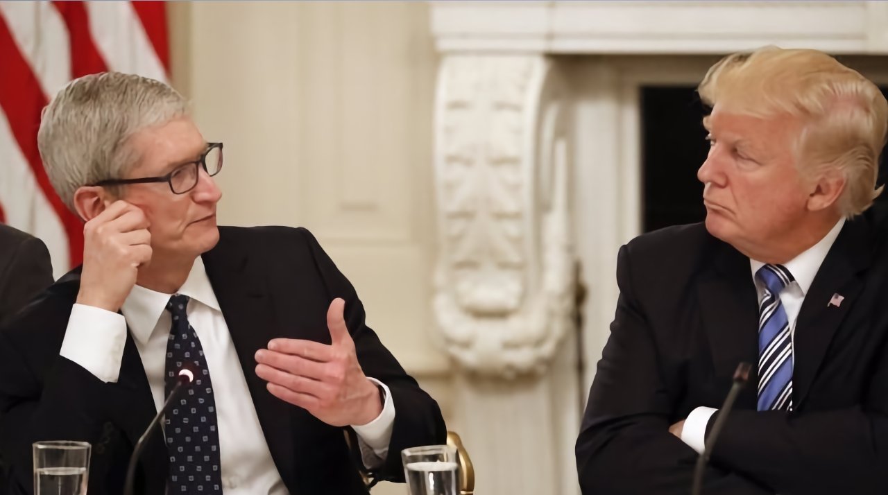 Tim Cook (left) argued against the US imposing tariffs