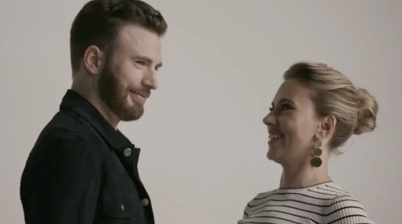 Chris Evans and Scarlett Johansson being filmed for Variety's