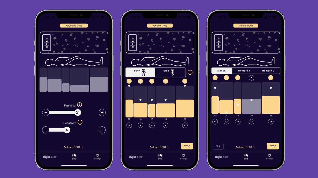 Settings and firmness adjustments in the ReST app