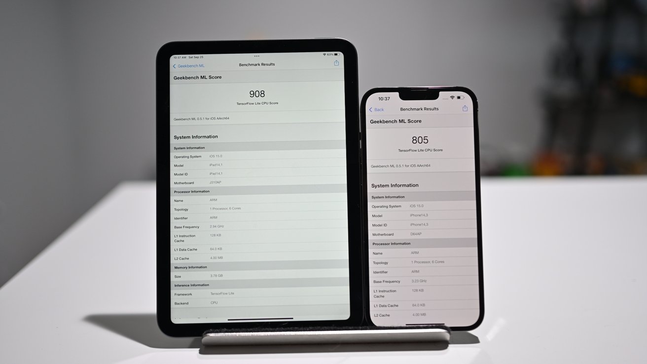 Geekbench ML results on the new iPad mini and iPhone 13 Pro Max