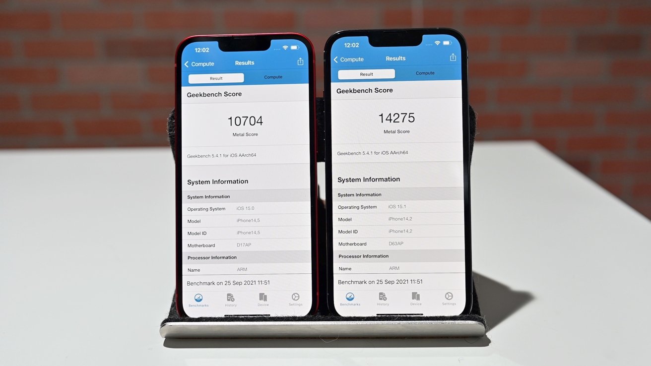 Geekbench graphics results on iPhone 13 and iPhone 13 Pro