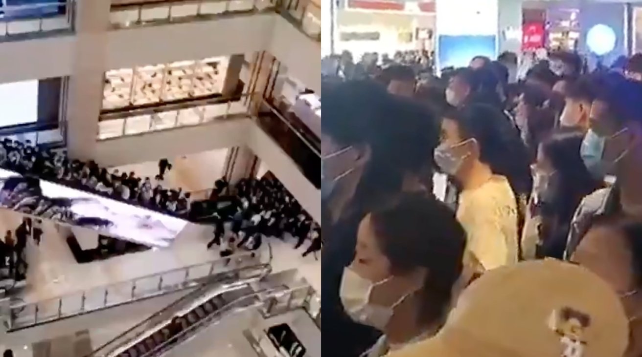 Customers running and queueing in China [via Newsflare/SCMP]