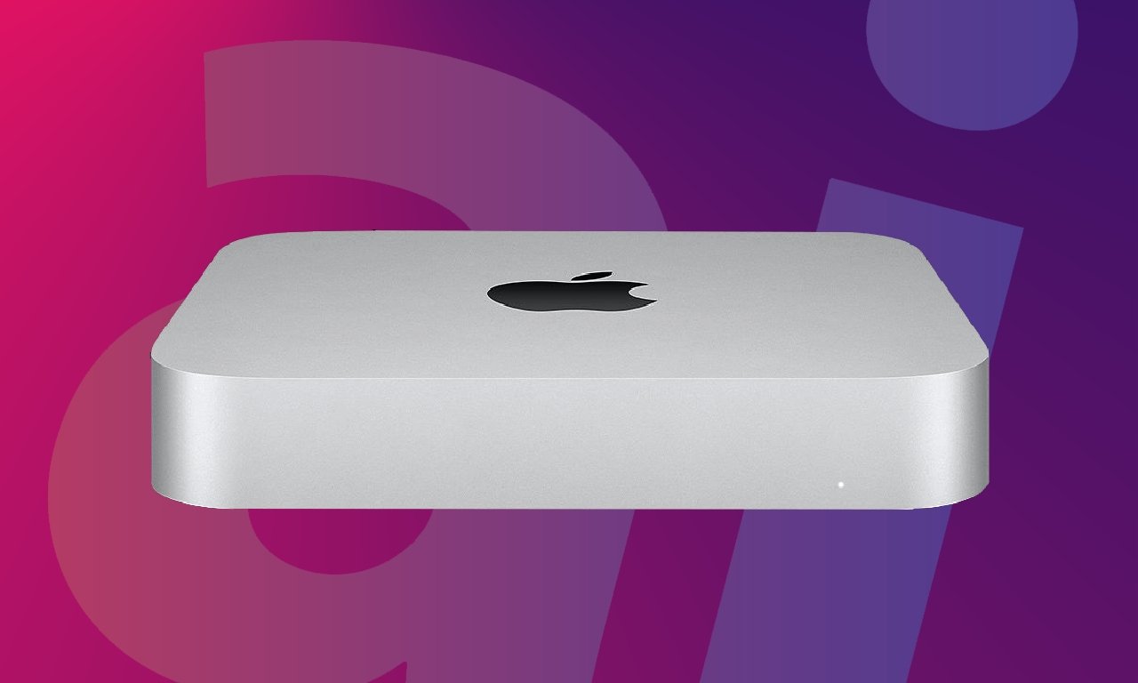 Mac mini with M1 on pink gradient background