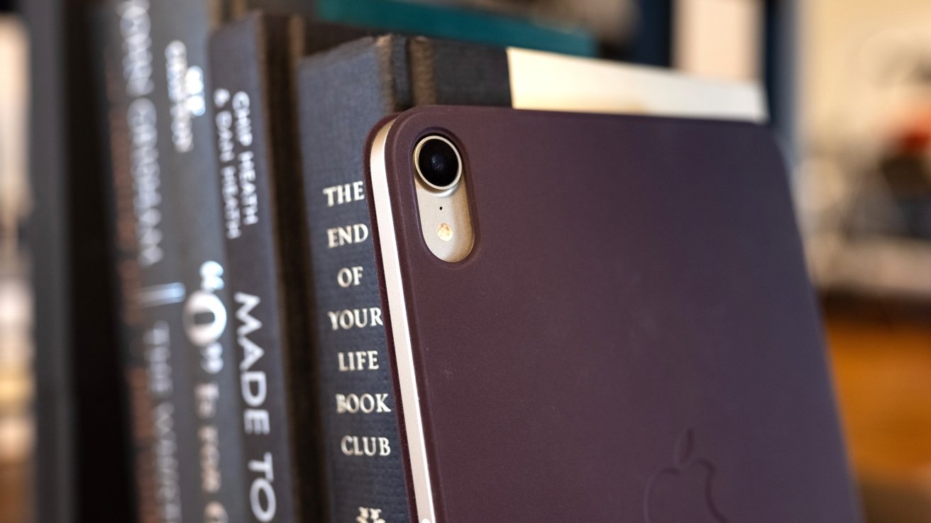 Dark Cherry Smart Folio case on bookshelf