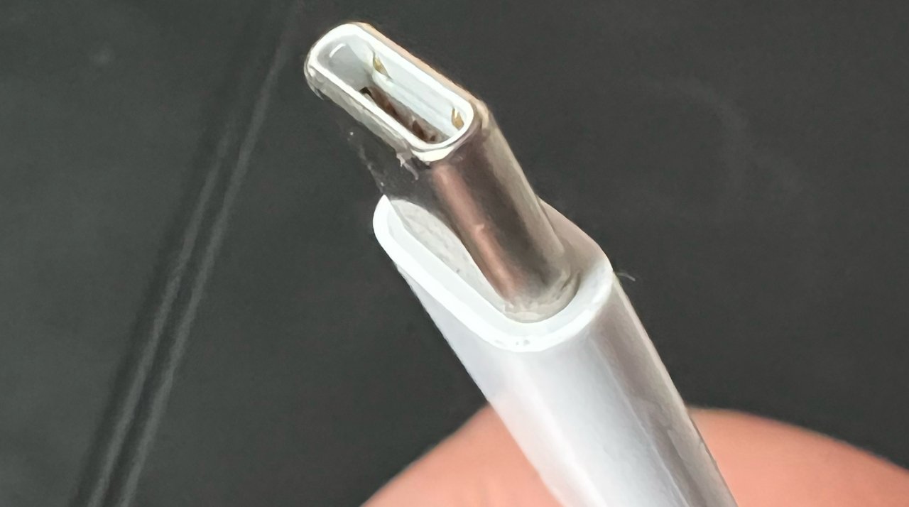 A slightly worn USB-C cable