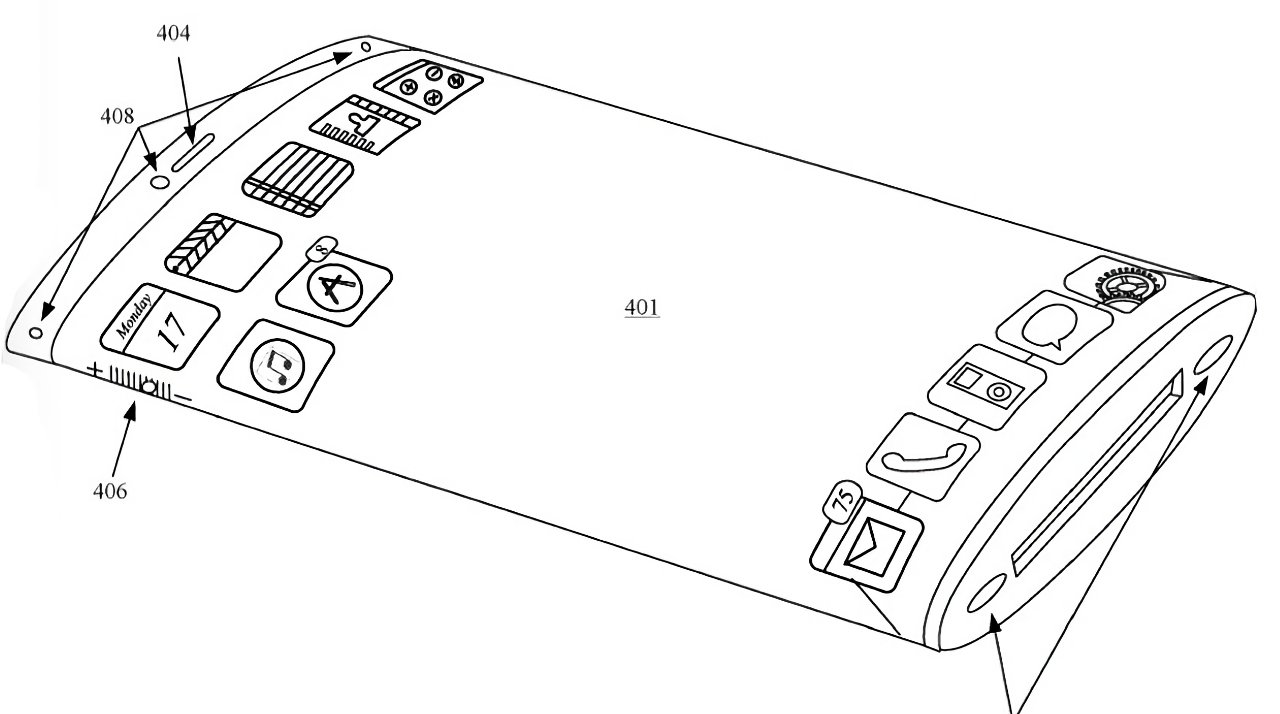 A future iPhone could feature a curved surface that wraps around to give a screen on both sides.   Apple files countless patent applications every yea