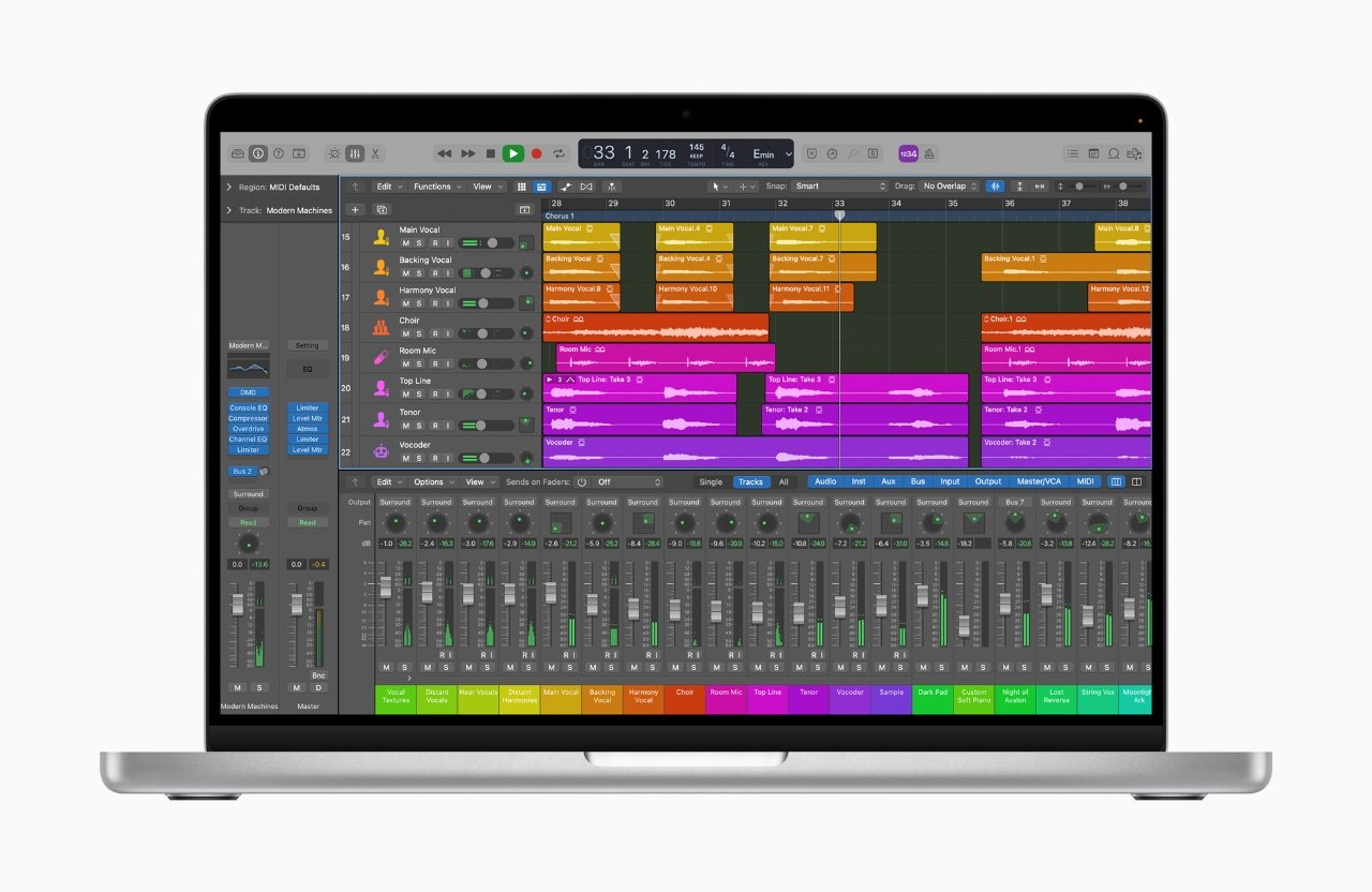 The 14-inch MacBook Pro supports more Amp Designer plug-ins in Logic Pro