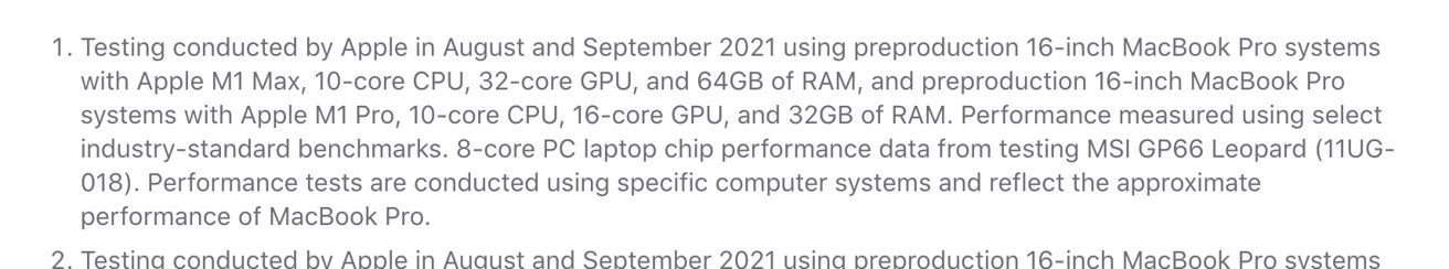 Small print included in Apple's M1 Pro and M1 Max press release.