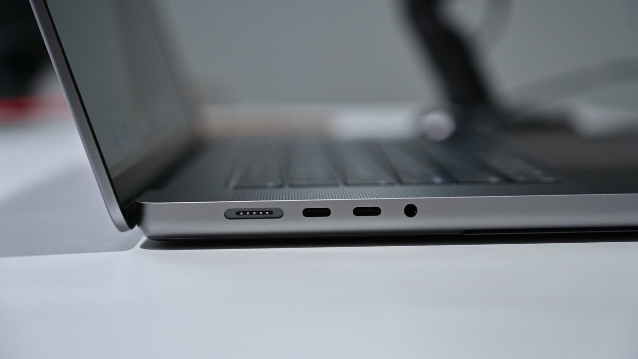 The left-side ports on the 16-inch MacBook Pro